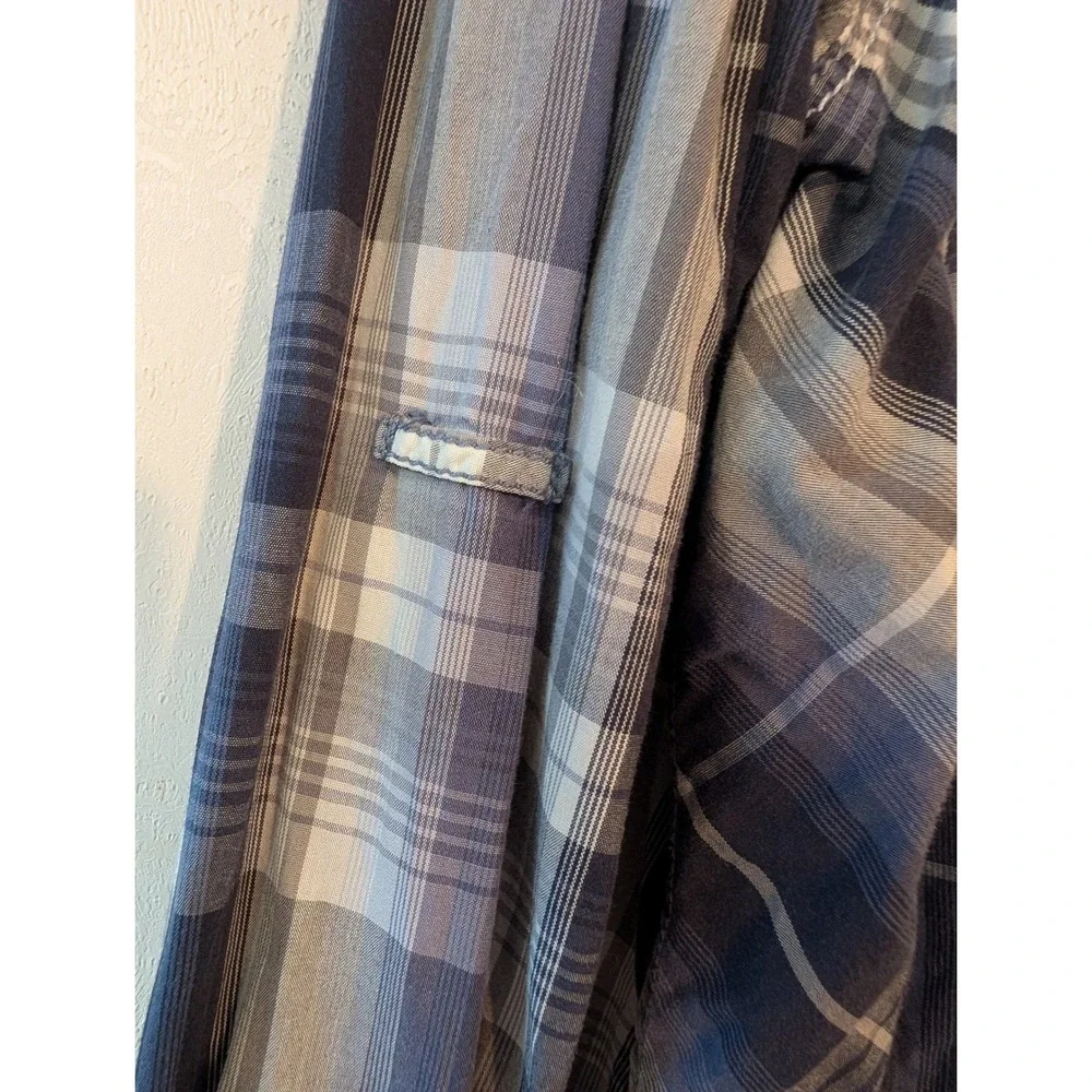 INC International Concepts Men Blue Plaid Snap Button Western Shirt Large Cotton